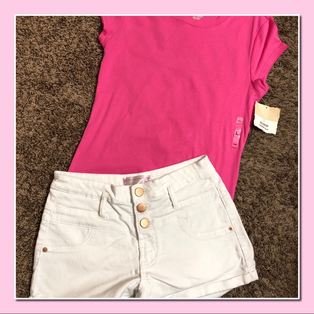 Adorable 2 For Deal Pink T & White Denim Shorts💕